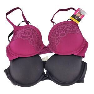 Maidenform Self Expressions 36B TShirt Push Up Bra 2 Pack Red/Pink and Black New